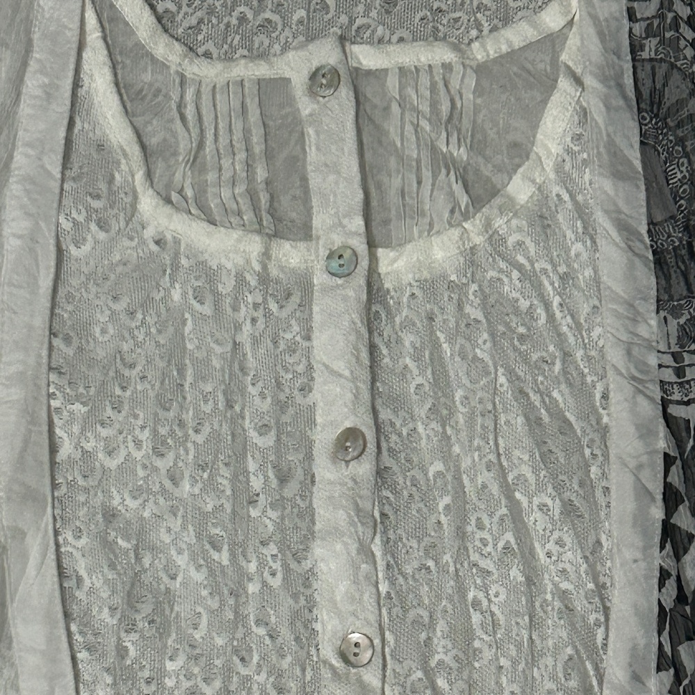LIKE NEW! Women's Elena Wang Sheer Boho Lace White Layered Tunic - MEDIUM - Picture 12 of 13